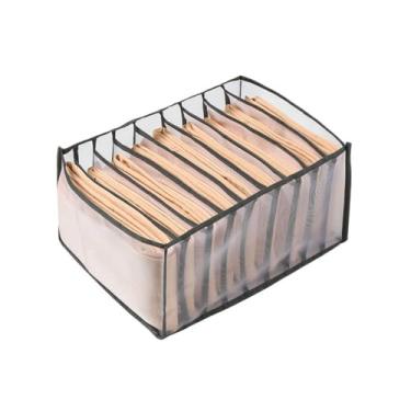 Imagem de USUASI Caixa organizadora de gaveta para roupas, divisor de calça jeans de malha, organizador de compartimentos de guarda-roupa lavável (2 peças, branco, caixa de camiseta com 9 grades)