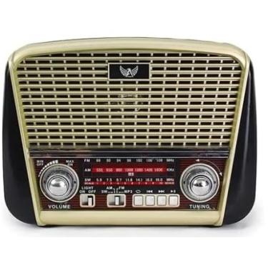 Imagem de Rádio Retrô AM/FM com Bluetooth, USB, SD, Design Vintage, Preto e Dourado