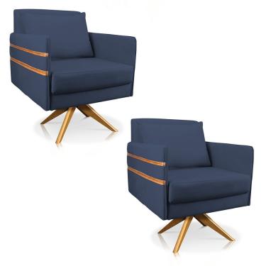 Imagem de Kit 02 Poltronas Giratória Mari Suede Azul Marinho