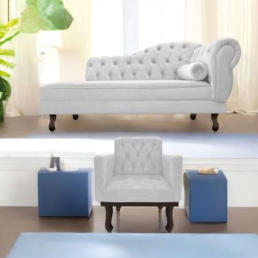 Imagem de Kit Diva Recamier Diana 130Cm Lado Esquerdo E 01 Poltrona Classic Suede - Doce Sonho Móveis Branco