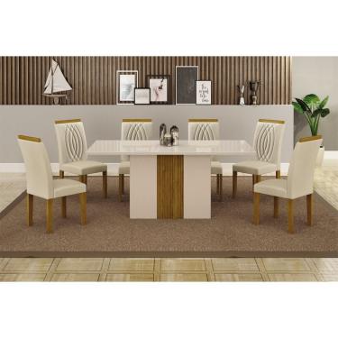 Imagem de Sala De Jantar Mesa 160Cm 6 Cadeiras Doha Off/Freijó Decor