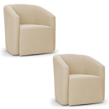 Imagem de Kit 2 Poltronas Stella Max Suede Bege Base Giratória - D'rossi