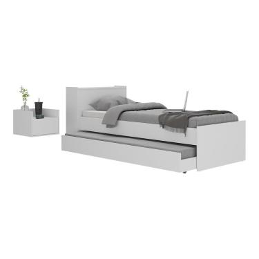 Imagem de Conjunto Quarto Bicama Com Baú E Mesa De Cabeceira Suspensa Multimóveis Mp4119 Branco Branco