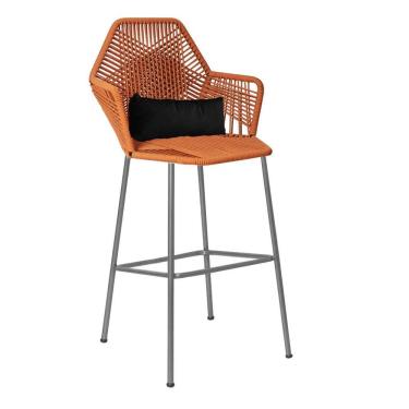 Imagem de Banqueta Alta Sttar Ferro Prata Fibra Terracota Almofada Sintético Preto