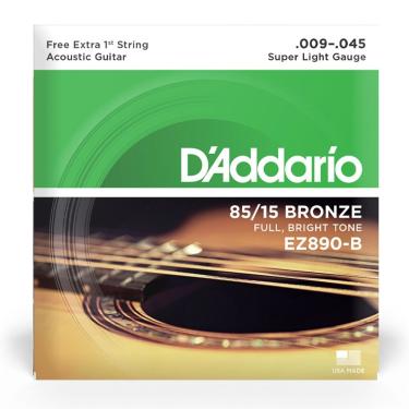 Imagem de Cordas Para Violão Aço D Addario Bronze 85-15 Ez890-b .009-.045 Com Corda Extra Pl009