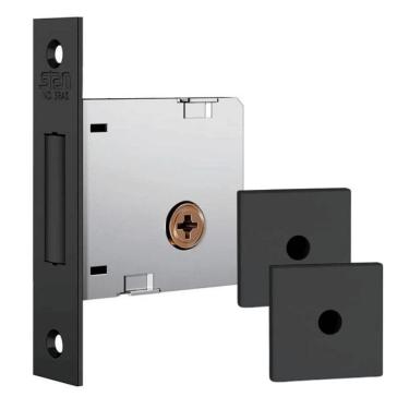 Imagem de Fechadura Auxiliar Trava Stam 1004 Inox Roseta Quadrada Preto