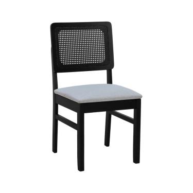 Imagem de Cadeira Lyon Madeira Maciça Encosto Telinha - Preto Assento Estofado Linho Bege Mescla Impermeável