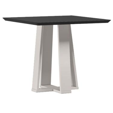 Imagem de Mesa De Jantar 90x90 Cm Valência Com Vidro Off White Preto - New Ceval
