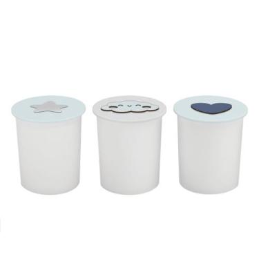 Imagem de Trio de Potes Kit Higiene Bebê Quarto Lavável Nuvem - Neném na Nuvem, 