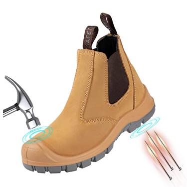 Imagem de TAERDUN Botas De Trabalho Com Biqueira Aço Para Homens, Bota Chelsea Sem Cadarço, Calçados Industriais E Construção Masculinos, À Prova D'Água, Leves, Confortáveis Antiderrapantes, Cáqui, Tamanho 12