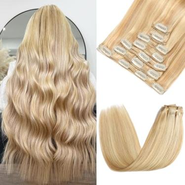 Imagem de Rimoss Extensões De Cabelo Com Clipe Para Humano Real - 170G 22" 7 Peças, Loiro Sujo Descolorir, Mechas Premium Macias E Lisas Mulheres