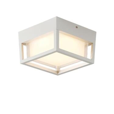 Imagem de CHENS01 Pequena Luminária De Teto Led Embutida Para Áreas Externas, Varanda, Pátio, Terraço, 3000K Quente, Equivalente A 125W, Branca, 16,3 Cm X 11,9