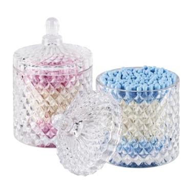 Imagem de ALAMHI Conjunto Com 2 Porta-Cotonetes De Algodão, Potes Vidro Para Boticário, Armazenamento Banheiro Tampas Decoração, Dispensador Cotonetes, Cutícula, Almofada Algodão