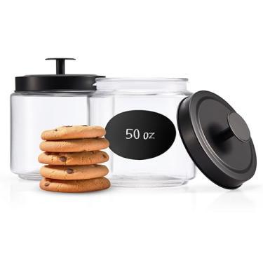 Imagem de KooK Conjunto De Potes Vidro Para Cozinha, Recipientes Alimentos E Armazenamento Despensa, Farmácia Banheiro, Tampas Herméticas Folha Flandres, Organizadores Balcão, 1,5 Litro, Preto, 2