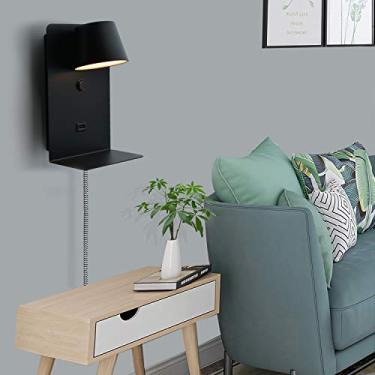 Imagem de INJAK Luminária De Leitura Led Para Parede Com Tomada, Lâmpadas Pretas Cabeceira, Porta Carregamento Usb, Cabeça Flexível, Ângulo Ajustável, 2700K, Iluminação, Quarto, Sala Estar, Luzes Rotativas -