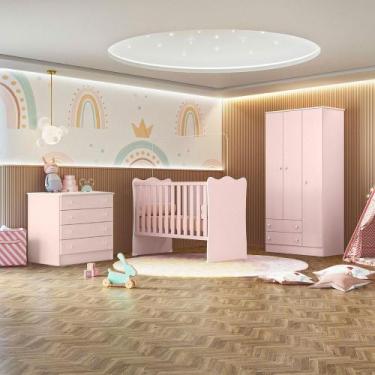 Imagem de Quarto Infantil Lua Encantada Berço, Guarda Roupa e Comoda Rosa - FbAB