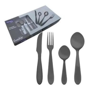 Imagem de Faqueiro Black em Aço Inox, 24 Peças, Garfos, Facas, Colheres, Preto
