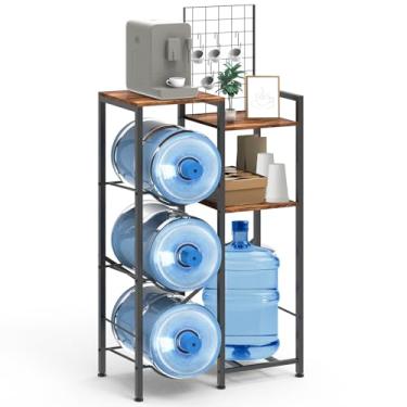 Imagem de Organizador de garrafa de água, suporte para jarro de água de 14 litros, 5 ganchos, suporte resistente para dispensador de água com prateleiras de armazenamento, rack de jarro para cozinha, escritório
