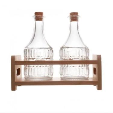 Imagem de Conjunto 2 Garrafas de Azeite Suporte em Madeira 180ml Lyor