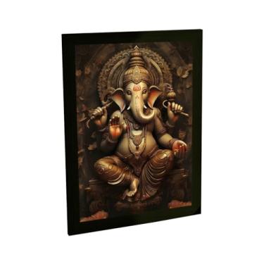 Imagem de Quadro Decorativo Religioso Ganesha Hinduísmo Estatua Dourada Decoração Poster Quarto Sala