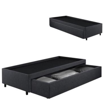 Imagem de Base Box Cama Solteiro com Gaveta Sapateira 88x188 cm Linho Cinza - Ca