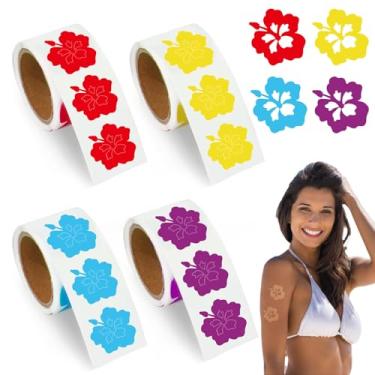 Imagem de Whaline 400 peças de adesivos para bronzeamento de flores de hibisco, vermelho, amarelo, azul, roxo, floral, autoadesivo, para verão, praia, havaiano, luau, salão de beleza, artigos de festa