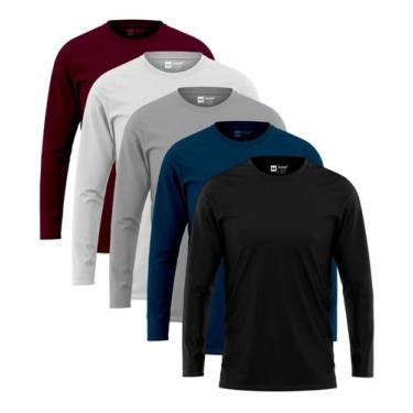 Imagem de Kit 5 Camiseta Manga Longa Masculina Slim Algodão 30.1 Zaroc Opção 1 G