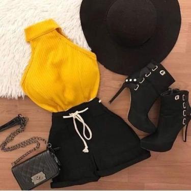 Imagem de Blusa feminina malha canelada gola alta manga cavada com bojo - moda f