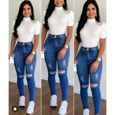 Imagem de blusa feminina malha canelada gola alta manga bufante - filo modas, Pi