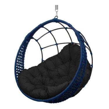 Imagem de Cadeira Balanço Ninho Suspenso Em Corda Náutica Luxo Azul/preto