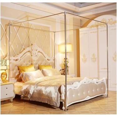 Imagem de Estrutura De Cama Com Dossel De Aço Inoxidável, Suporte De Rede Mosquiteira Cama De Quatro Cantos, Conectores Em T De Metal Post Acessórios De Decoração De Quarto Completo, 24mm, 1.5×2m bed