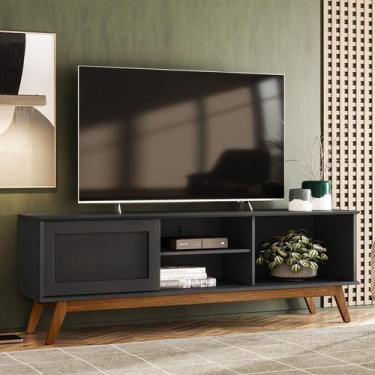 Imagem de Rack para TV até 60 Polegadas Pés em Madeira Maciça com Palinha Retrô 