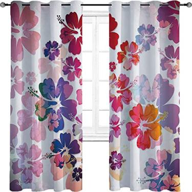 Imagem de Cortinas blackout Havaí para quarto - isolamento térmico, economia de energia e redução de ruído, 2 painéis por grupo são usados na sala de estar ou quarto, L 213 x C 236 cm roxo vermelho laranja