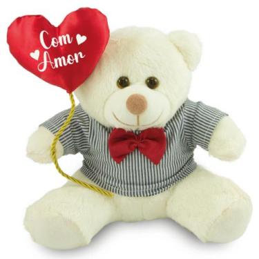 Imagem de Ursinho de Pelúcia com Balão 20cm Anti-alérgico - Toybrink, Baunilha