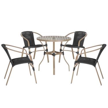 Imagem de 04 Cadeiras Floripa E Mesa Roma 80cm Fendi Trama Original Preto