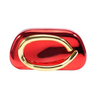 Imagem de PHILOMENA Bolsas de mão femininas de acrílico para noite com guidão de metal, bolsa tiracolo de ombro, festa de casamento casual, Vermelho