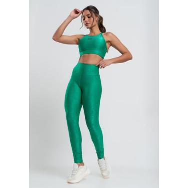 Imagem de Calça Legging Suplex Canelada Brilho Básica Verde Salvatore Fashion, M