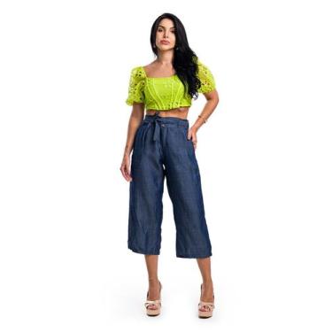 Imagem de Bermuda Pantacourt Sem Elastano  - Restrito Jeans, 46, Azul escuro