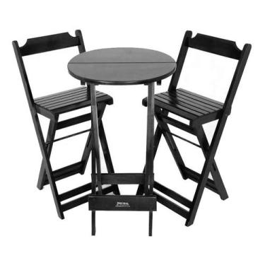 Imagem de Conjunto Bistrô Dobrável 1 Mesa 2 Cadeirões Madeira Maciça - MHM Móvei