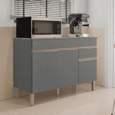 Imagem de Balcao 3 portas c/ gaveteiro 1,20 Linea C/ Tampo Gris - Mobiliar Home 