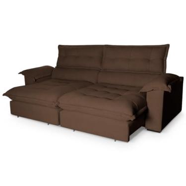 Imagem de Sofá Retrátil Reclinável Aconchego 2.70m Linho Bouclê Cafe - King House