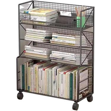 Imagem de Estante De Livros Estante De Metal Com Rodas Multicamadas Rolando Carrinho Removível Rack De Exibição Quarto Sala De Estar Estantes Escolares Em Casa Prateleira Aberta, A