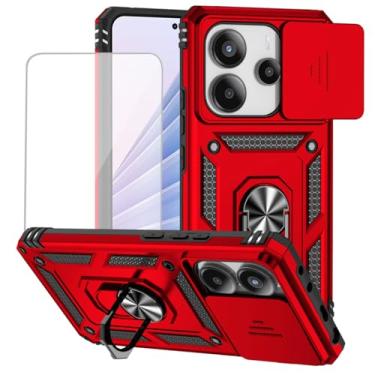 Imagem de Yodueiv Capa para Xiaomi Redmi Note 14 4G com protetor de tela de vidro temperado e capa de câmera deslizante, anel magnético suporte suporte de carro capa protetora para Xiaomi Redmi Note 14 4G