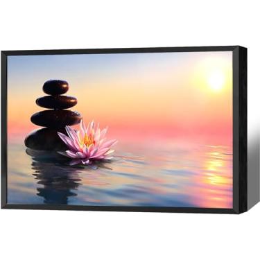 Imagem de Calm Zen Canvas Wall Art Blooming Stones Lotus Poster Moderno Espiritual Zen Meditação Planta Estética Impressão Pintura Para Spa Yoga Quarto Decoração de Parede 30,5 x 40,6 cm Sem Moldura