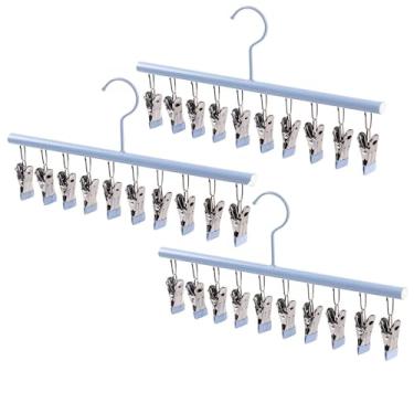 Imagem de Pacote com 3 escorredor de roupas de aço inoxidável, à prova de vento, multifuncional, antiderrapante, cabide de roupa para meias/roupas íntimas com 10 pinos, organizadores de armário que economizam
