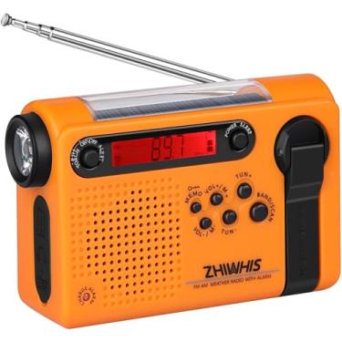 Imagem de ZHIWHIS Rádio de emergência com alertas NOAA, WB/AM/FM manivela/solar/2000mAh/lanterna/receptor recarregável de alarme SOS com predefinição para acampamento, furacão, casa ZWS-900
