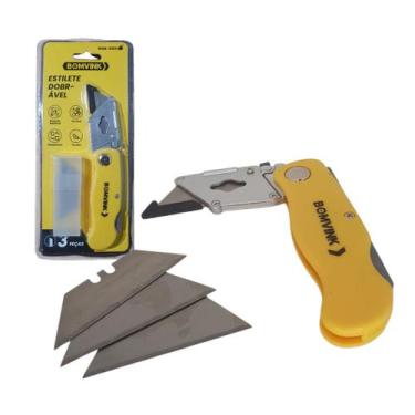 Imagem de Estilete Dobrável Trapezoidal Profissional Com 4 lâminas extras e Trav