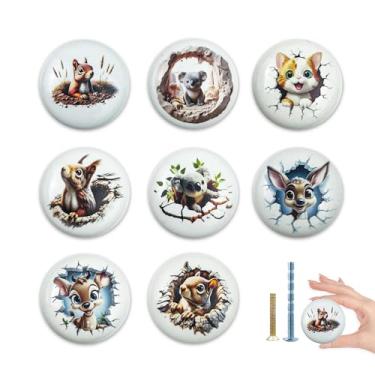 Imagem de Lasyman Puxadores de armário de berçário de animais da floresta 8 peças de cerâmica veado berçário quarto infantil gaveta móveis decoração de porta puxadores