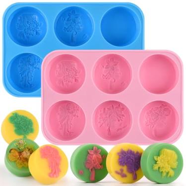 Imagem de Moukiween Molde circular de sabonetes de silicone, moldes de sabonetes de bucha, 2 peças de molde de sabão de silicone, adequado para fazer sabonete, bombas de banho, palitos de xampu, velas e