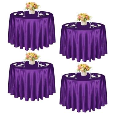 Imagem de KKJIAF Pacote com 4 toalhas de mesa redondas de 300 cm, roxo acetinado, toalha de mesa de jantar de cetim sedoso para casamento, festa, banquete, restaurante, eventos formais